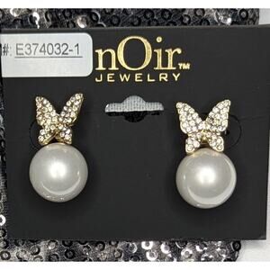 Butterfly Pearl Earrings With Rhinestones